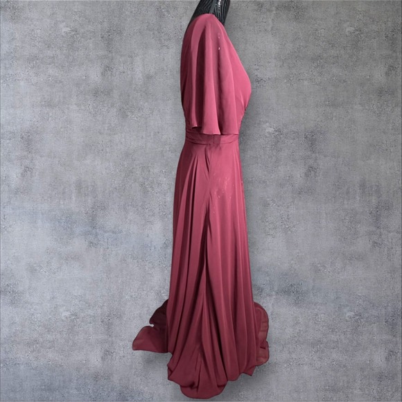 AZAZIE PAMELA Mulberry A-Line V-Neck Pleated Chiffon‎ Dress - Picture 3 of 16